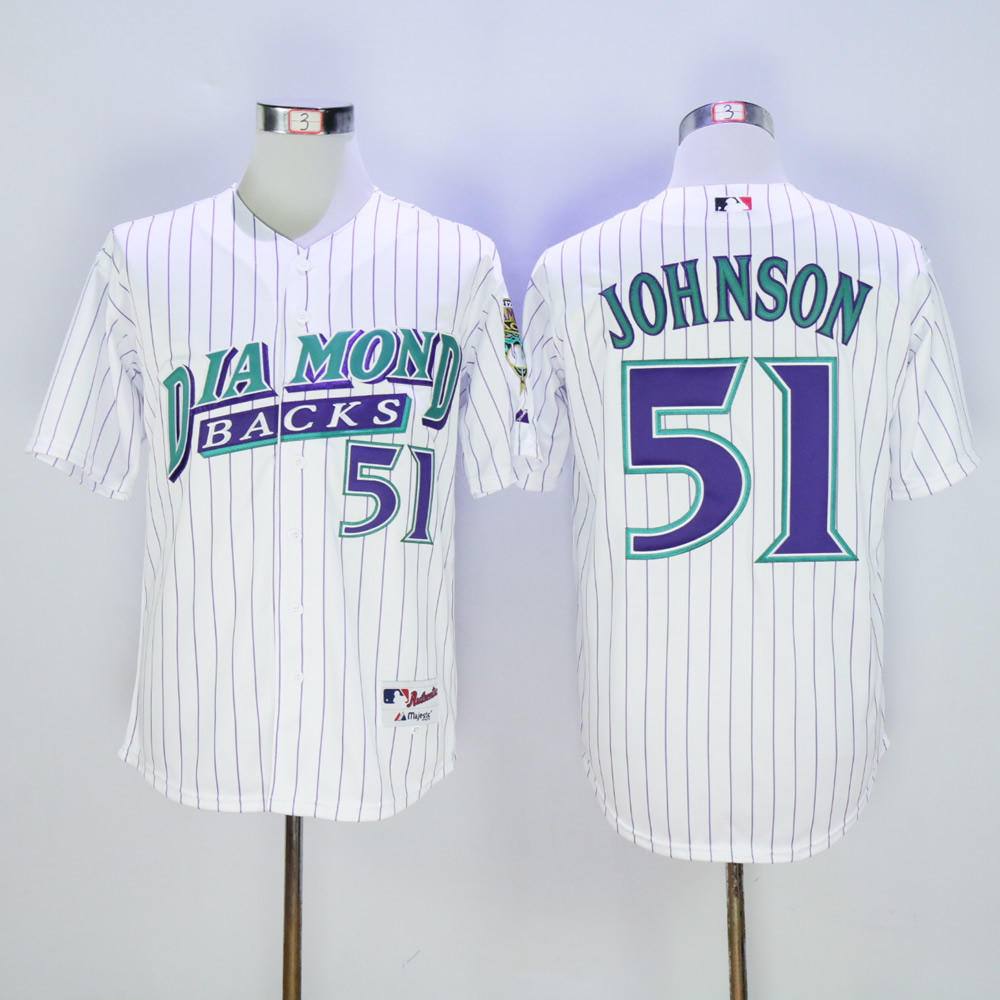 Men Arizona Diamondback #51 Johnson White Stripe 1999 MLB Jerseys